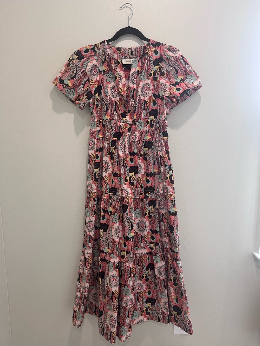 Anthropologie Pink Floral Tiered Maxi Dress